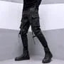 Mid Rise Plain Buckled Cropped Harem Cargo Pants
