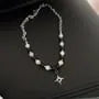 Star Pendant Faux Gemstone Bead Stainless Steel Necklace