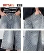 Mid Rise Jacquard Washed Wide Leg Denim Shorts