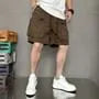Drawstring Waist Plain Wide Leg Cargo Shorts