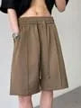 Drawstring Waist Plain Shorts / Mid Rise Plain Straight Leg Pants
