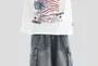 Mid Rise Washed Ruched Capri Wide Leg Cargo Jeans