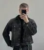 Collared Washed Button Denim Jacket / Mid Rise Straight Leg Jeans