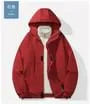 Set: Stand Collar Plain Zip-Up Fleece Jacket + Hooded Windbreaker