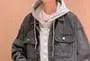 Mock Two-Piece Hooded Button-Up Denim Jacket