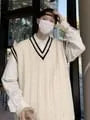 V-Neck Contrast Trim Cable Knitted Sweater Vest