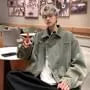 Collar Washed Denim Hook and Eye Jacket