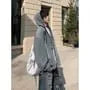 Drop Shoulder Hooded Washed Denim Shirt Jacket