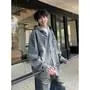 Drop Shoulder Hooded Washed Denim Shirt Jacket