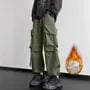 Drawstring Waist Plain Fleece-Lined Straight Leg Cargo Pants