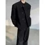 Stand Collar Asymmetrical Button-Up Plain Blazer