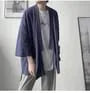 3/4-Sleeve Plain Open Front Kimono Jacket