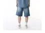 Elbow-Sleeve Washed Button-Up Denim Shirt / Mid Rise Wide Leg Jorts