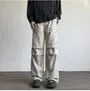 Mid Rise Plain Wide Leg Cargo Pants