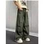Drawstring Waist Plain Wide Leg Cargo Pants
