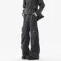 Drawstring Waist Plain Corduroy Wide Leg Cargo Pants