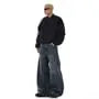 Mid Rise Paneled Washed Wide Leg Jeans
