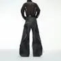 Mid Rise Washed Fray Panel Wide Leg Cargo Jeans