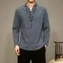 Long-Sleeve V-Neck Plain Frog Button T-Shirt