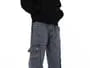 High Waist Washed Paneled Wide Leg Cargo Pants