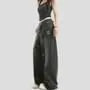Couple Matching Mid Waist Striped Washed Distressed Baggy Jeans