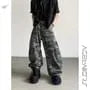 Mid Rise Camo Print Wide Leg Cargo Jeans