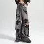 Low Rise Washed Distressed Wide Leg Jeans
