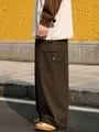 Mid Rise Plain Wide Leg Cargo Pants