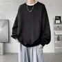 Puff-Sleeve Crew Neck Plain Textured Oversized Sweatshirt