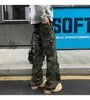 Mid Rise Camo Print Wide Leg Cargo Pants