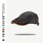 Faux Leather Brim Denim Flat Cap