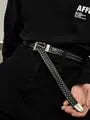 Engraved Buckle Braided Faux Leather Belt