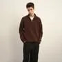 Mock Neck Plain Ribbed Half Zip Sweater
