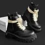 Platform Studded Lace-Up Faux Leather Short Boots