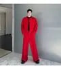 Set: Round Neck Plain Open Front Jacket + Mid Rise Wide Leg Dress Pants