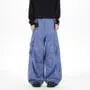 Mid Rise Gingham Panel Distressed Wide Leg Cargo Pants