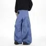 Mid Rise Gingham Panel Distressed Wide Leg Cargo Pants