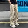 Drawstring Waist Plain Wide Leg Cargo Pants