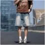 Mid Rise Washed Distressed Wide Leg Jorts