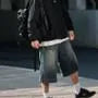Mid Waist Washed Wide Leg Jorts