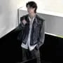 Stand Collar Washed Frayed Zip-Up Denim Jacket