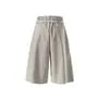 Drawstring-Waist Pleated Loose Jorts with Sash