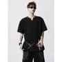 Short Sleeve Notch Neck Plain Studded T-Shirt