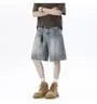 Mid Rise Washed Panel Denim Shorts