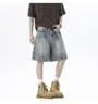 Mid Rise Washed Panel Denim Shorts