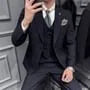 Set: Notch Lapel Plain One-Buttoned Blazer + V-Neck Single-Breasted Vest + Mid Rise Straight Leg Dress Pants
