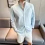 Long-Sleeve Stand Collar Button-Up Plain Shirt