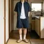 Pleated Denim Shorts